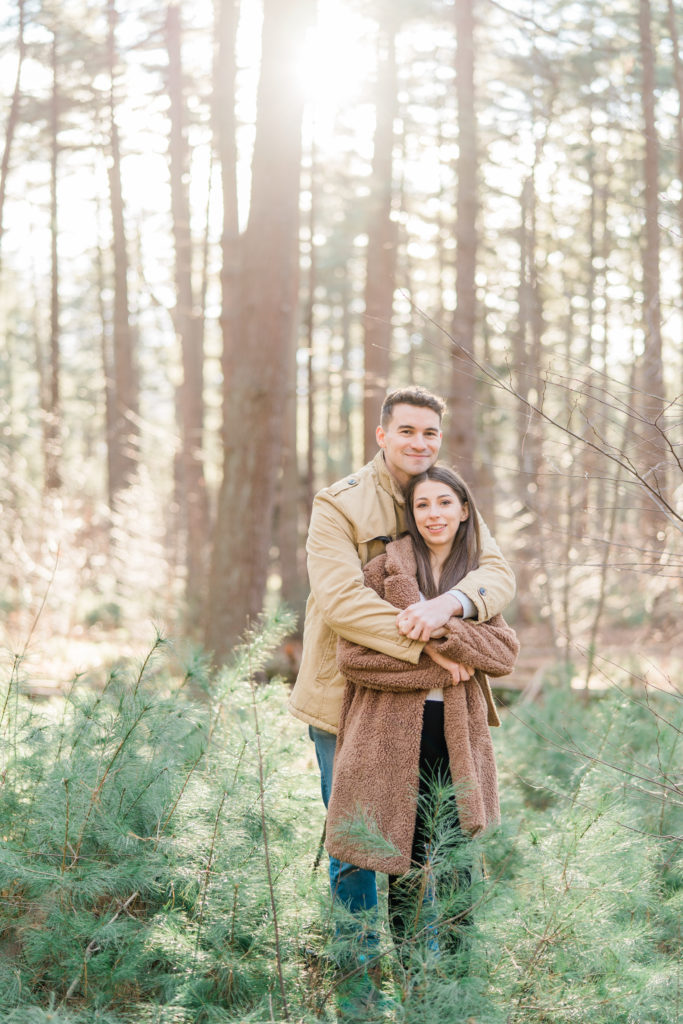 Long Island Winter Golden Hour Engagement Photos Prosser Pines NY Beautiful Forest Engagement